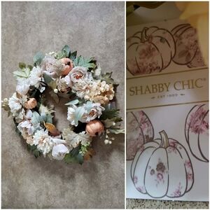 Shabby Chic Autumn Wreath with Cream and Orange Accents